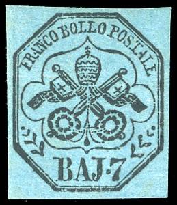 1852 - 7 baj azzurro (8), gomma originale, ... 