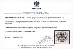 1867 - 3 cent. grigio rosa (14), ... 