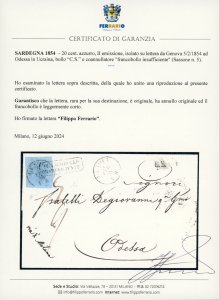1854 - 20 cent. azzurro (5), ... 