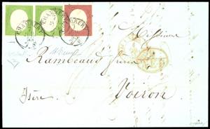 1855 - 5 cent. verde giallo, coppia e 40 ... 