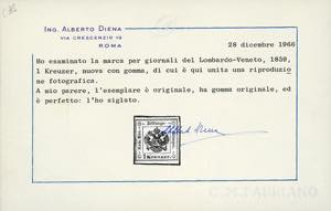 1859 - 1 kr. nero (2), gomma ... 