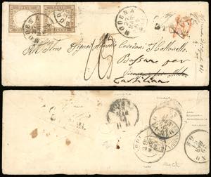 1861 - 10 cent. bruno tenue (14Ch), coppia ... 