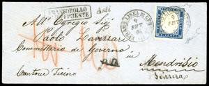 1861 - 20 cent. (15C), sfiorato in alto, su ... 