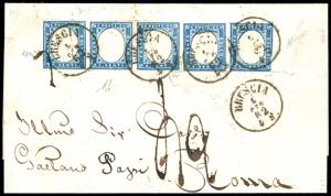 1862 - 20 cent. azzurro (15Ca), striscia ... 