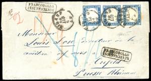 1861 - 20 cent. celeste (15Da), striscia ... 