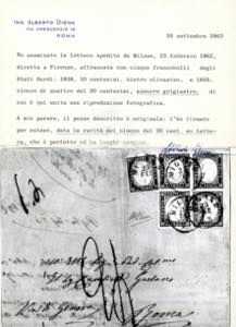 1862 - 20 cent. celeste, blocco di ... 