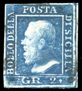 1859 - 2 grana azzurro, I tavola, virgola al ... 