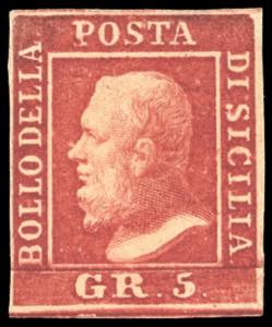 1859 - 5 grana rosa carminio, I tavola pos. ... 