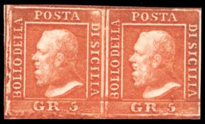 1859 - 5 grana vermiglio, I tavola, coppia ... 