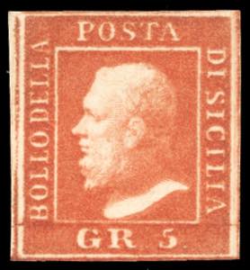 1859 - 5 grana vermiglio vivo, II tavola, ... 