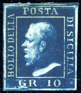 1859 - 10 grana azzurro cupo, ritocco pos. ... 