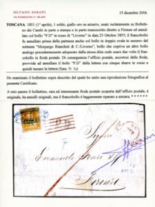 1855 - 1 soldo giallo oro su carta ... 