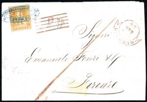 1855 - 1 soldo giallo oro su carta azzurra ... 