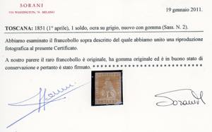 1851 - 1 soldo ocra su grigio (2), ... 