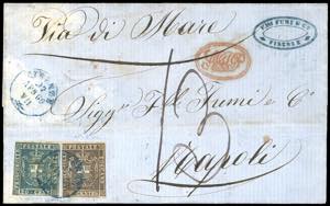 1860 - 20 cent. azzurro, margini a filo, 10 ... 