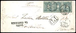 1860 - 20 cent. azzurro grigio, striscia di ... 