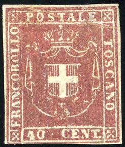 1859 - 40 cent. carminio (21), plì ... 