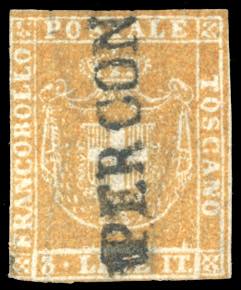 1860 - 3 lire ocra giallo (23), appena ... 