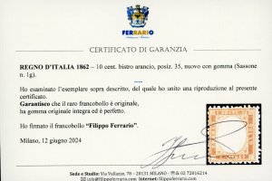 1862 - 10 cent. bistro arancio, ... 