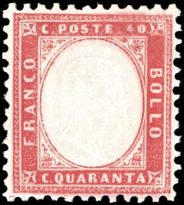 1862 - 40 cent. rosso carminio (3), nuovo, ... 