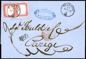 1863 - 40 cent. rosso carminio (3), separato ... 