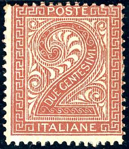 1865 - 2 cent. bruno rosso,, De La Rue, ... 