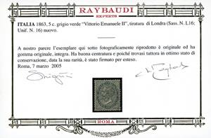 1863 - 5 cent. grigio verde, De La ... 