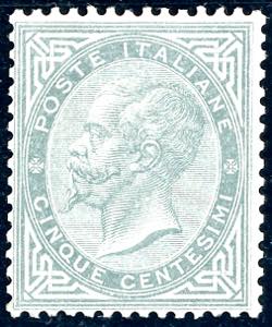 1863 - 5 cent. grigio verde, De La Rue, ... 