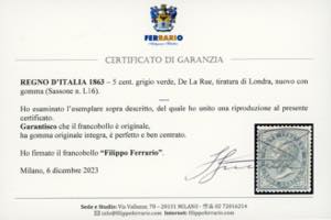 1863 - 5 cent. grigio verde, De La ... 