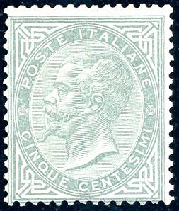 1865 - 5 cent. verde grigio scuro, De La ... 
