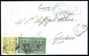 1856 - 5 cent. verde oliva, due esemplari e ... 