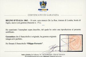 1863 - 10 cent. ocra arancio, De ... 