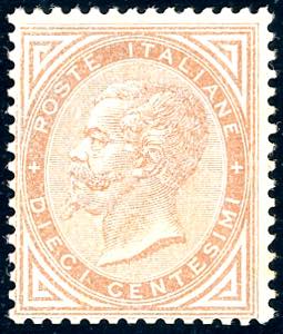 1866 - 10 cent. giallo ocra, De La Rue, ... 