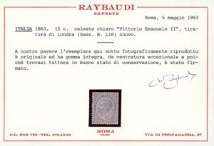 1863 - 15 cent. celeste chiaro, De ... 