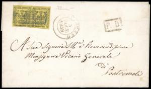1859 - 15 cent. giallo (3), coppia ... 