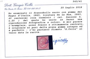 1863 - 40 cent. rosa carminio, De ... 