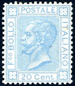 1867 - 20 cent. celeste chiaro, tiratura di ... 