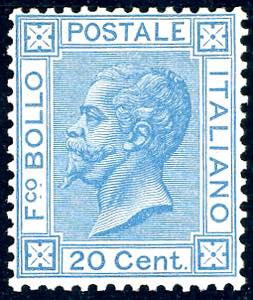 1867 - 20 cent. azzurro, tiratura di Torino ... 