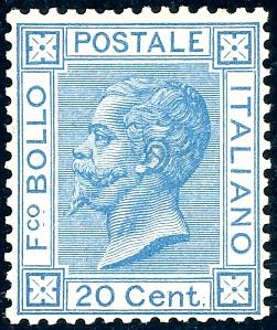 1867 - 20 cent. azzurro, tiratura di Torino ... 