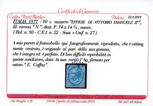 1877 - 10 cent. azzurro (27), ... 