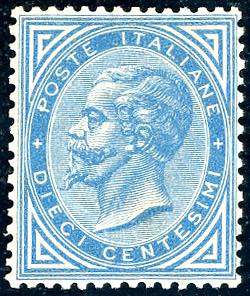 1877 - 10 cent. azzurro (27), buona ... 