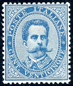 1879 - 25 cent. azzurro, Umberto I (40), ... 