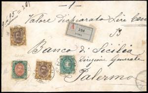 1889 - 5 lire verde e carminio, 5 cent., 1 ... 