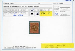 1893 - 20 cent. rosso bruno e ... 