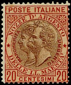1893 - 20 cent. rosso bruno e bruno Nozze ... 