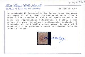 1893 - 20 cent. verde oliva e ... 