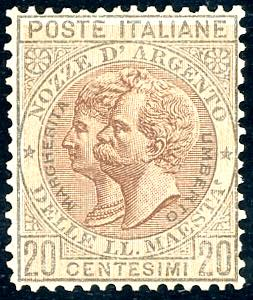 1893 - 20 cent. verde oliva e bruno, Nozze ... 