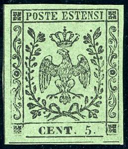 1855 - 5 cent. verde oliva, punto dopo la ... 
