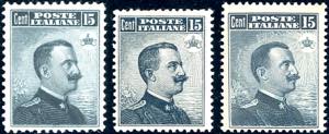 1906/11 - 15 cent. Michetti, i tre tipi ... 