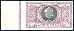 1923 - 5 lire Manzoni, non dentellato ... 